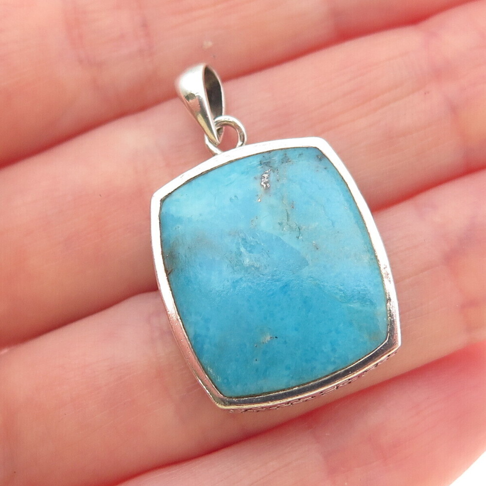 BOMA 925 Sterling Silver Vintage Real Morenci Turquoise Charm Pendant